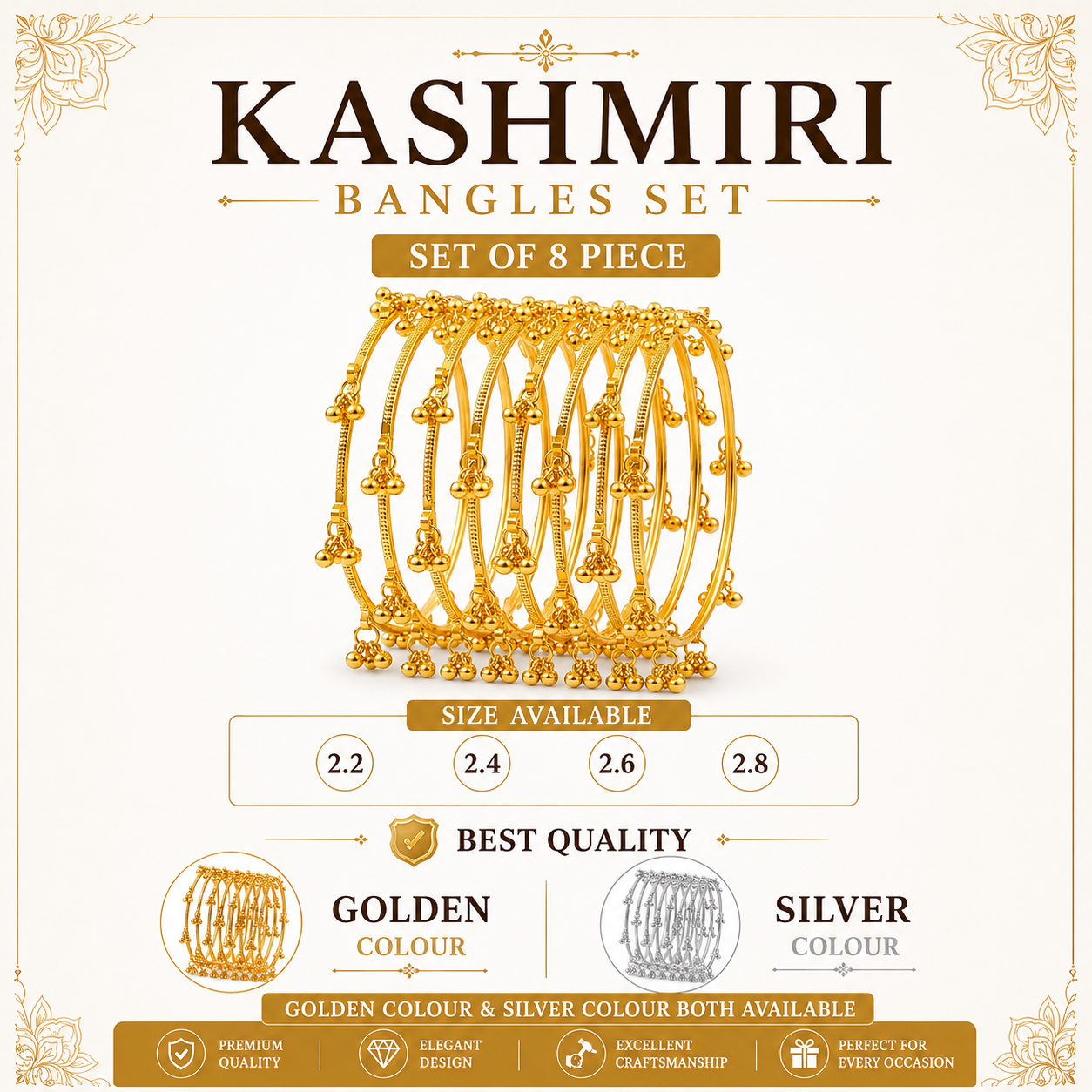 8 Pcs Kashmiri Bangles Set for Women | Traditional Designer Bangles